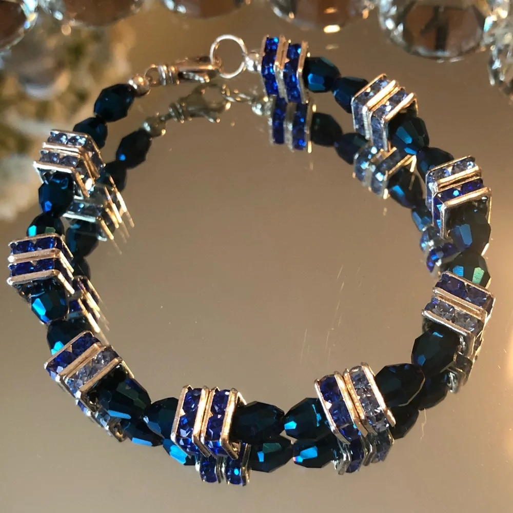Sapphire Swarovski bracelet sterling silver NEW - Picture 3 of 4